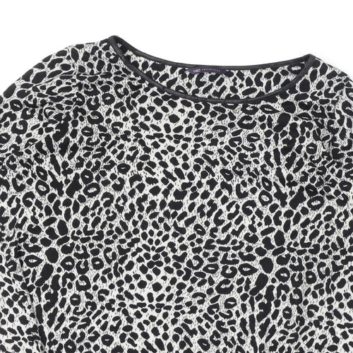 Marks and Spencer Womens Black Round Neck Animal Print Polyester Pullover Jumper Size 16 - Leopard Print