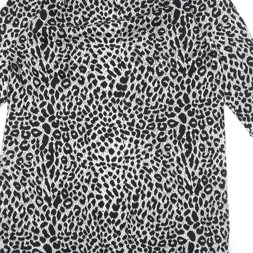 Marks and Spencer Womens Black Round Neck Animal Print Polyester Pullover Jumper Size 16 - Leopard Print