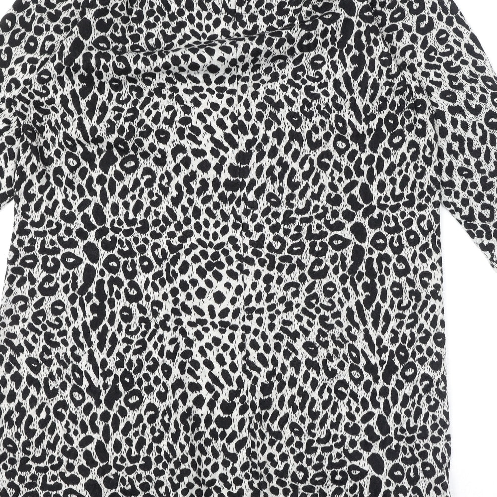 Marks and Spencer Womens Black Round Neck Animal Print Polyester Pullover Jumper Size 16 - Leopard Print