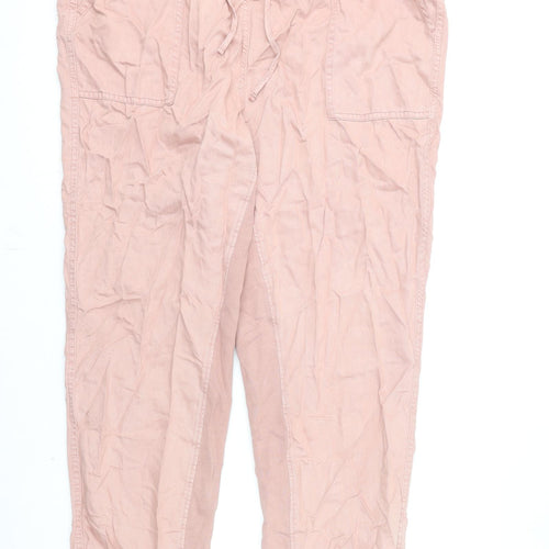 Marks and Spencer Womens Pink Lyocell Trousers Size 18 L30 in Regular Drawstring