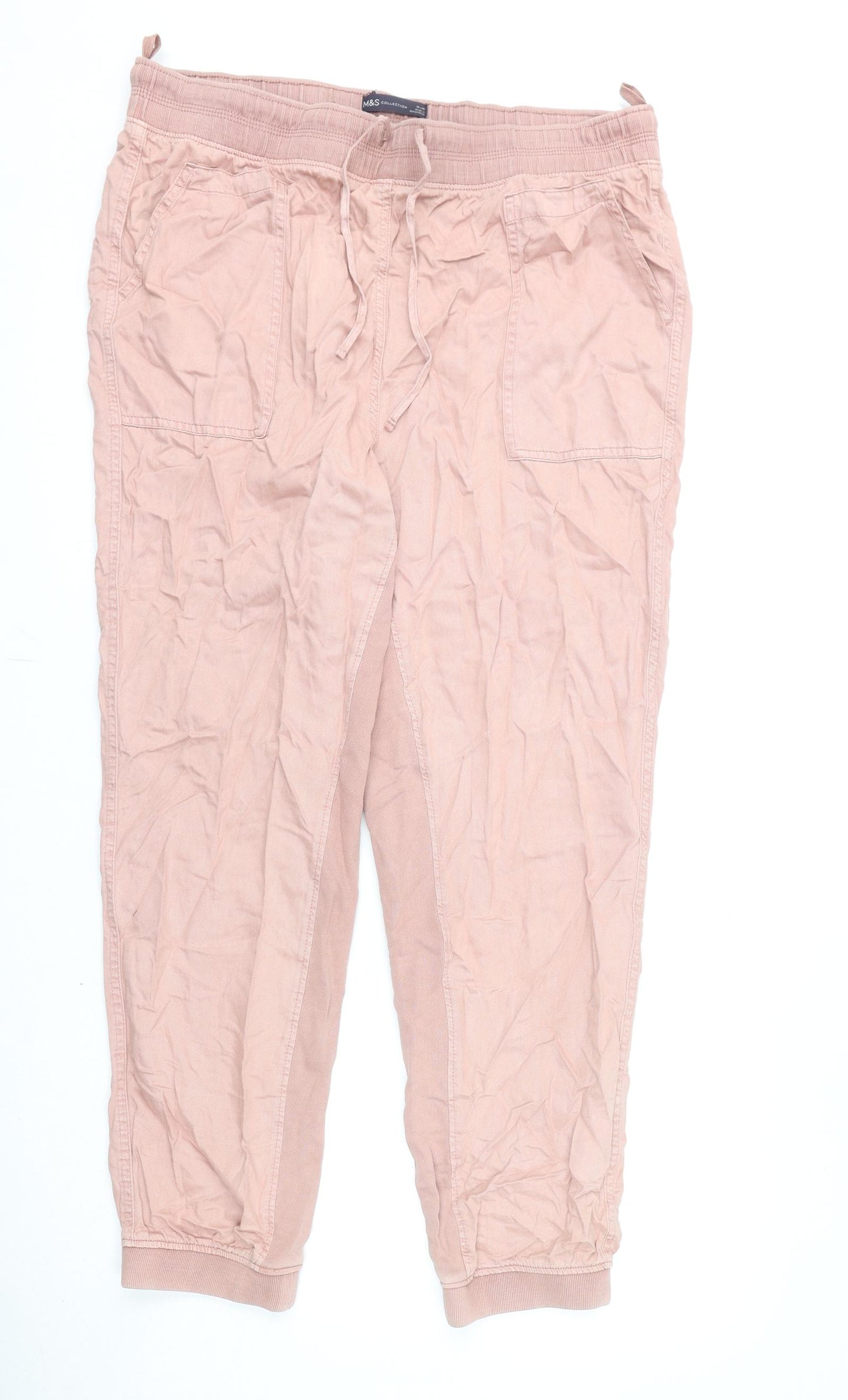 Marks and Spencer Womens Pink Lyocell Trousers Size 18 L30 in Regular Drawstring
