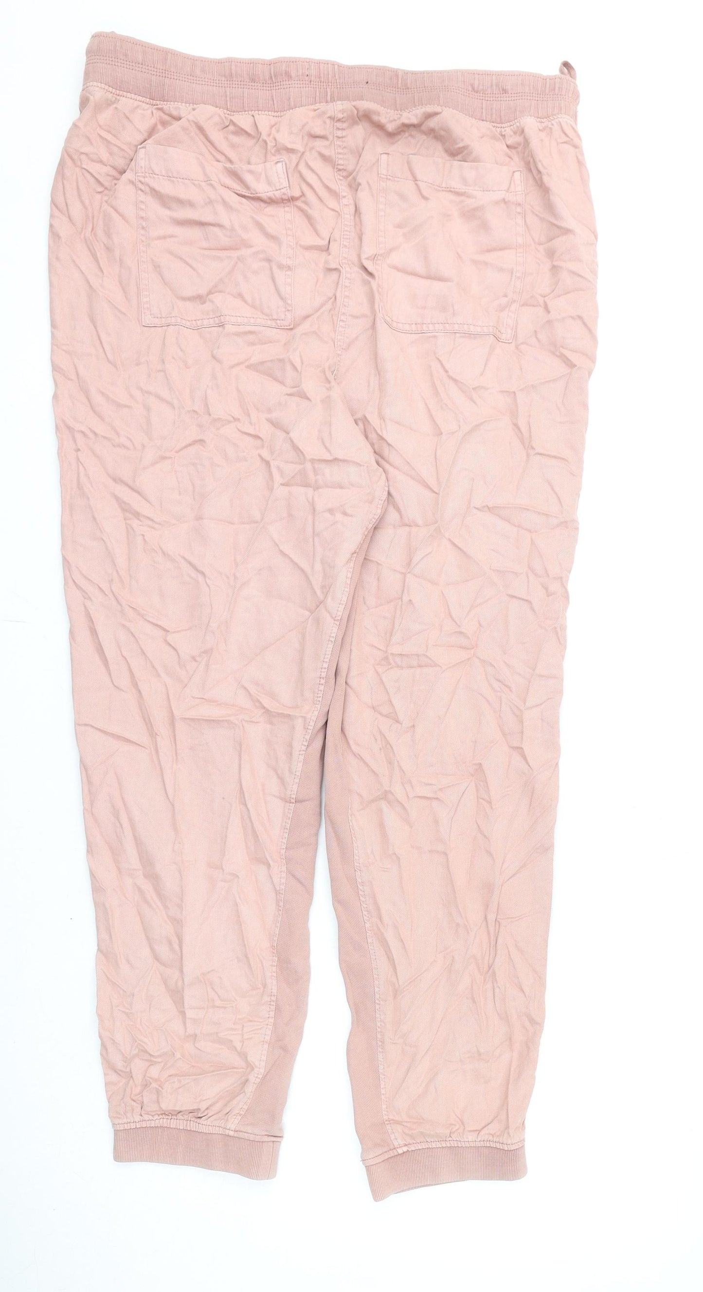 Marks and Spencer Womens Pink Lyocell Trousers Size 18 L30 in Regular Drawstring