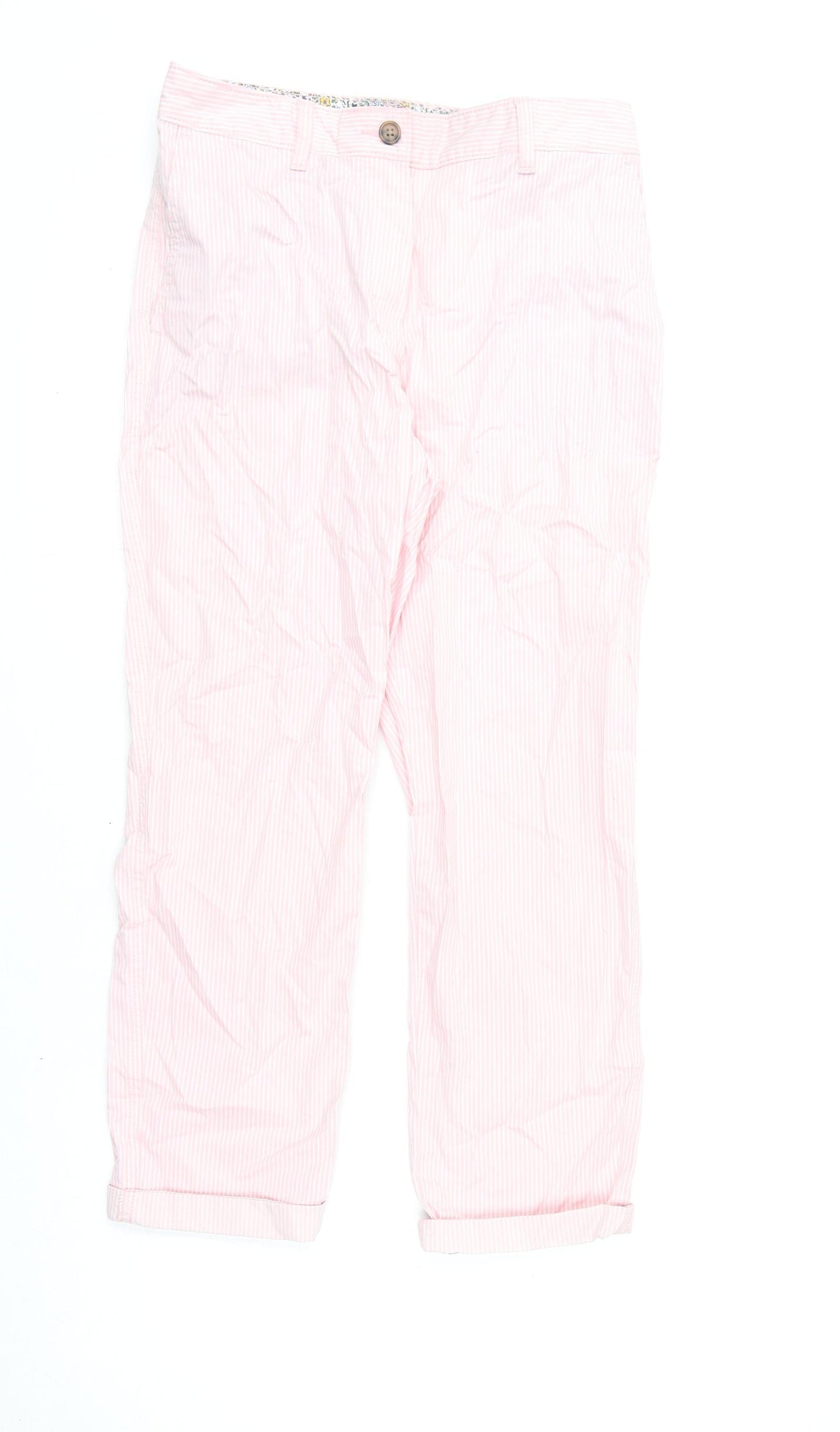 Marks and Spencer Womens Pink Striped Cotton Chino Trousers Size 8 L23 in Regular Zip