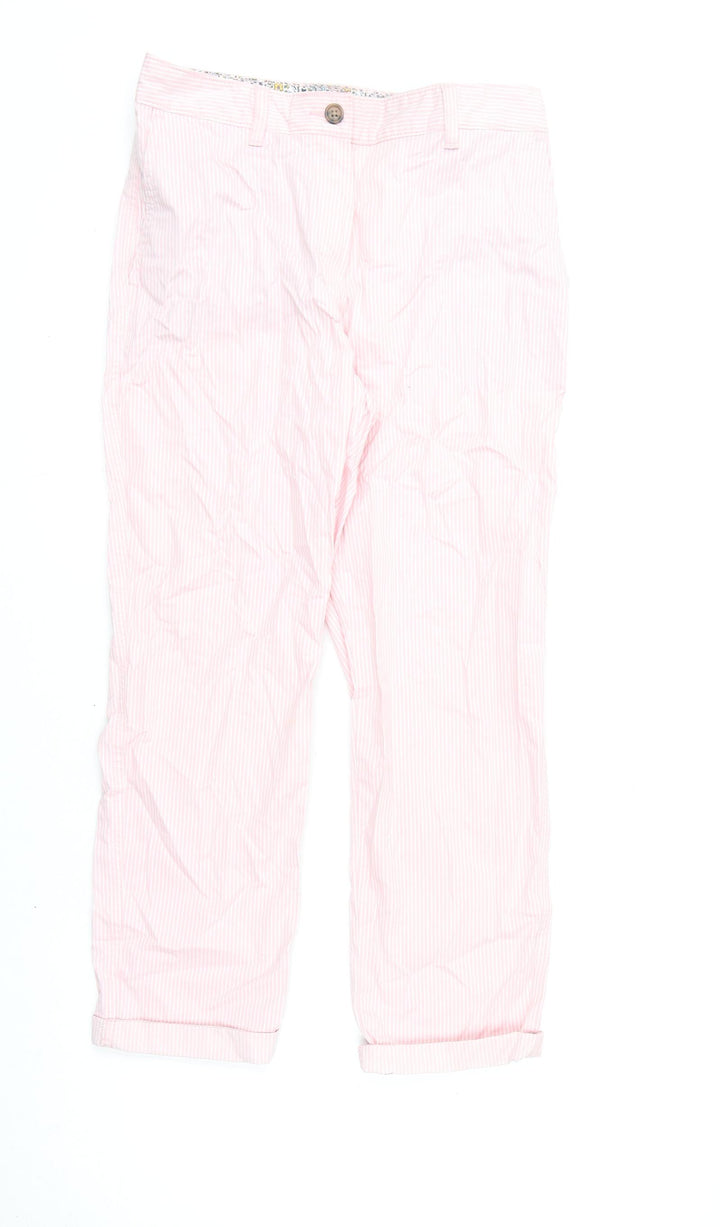 Marks and Spencer Womens Pink Striped Cotton Chino Trousers Size 8 L23 in Regular Zip