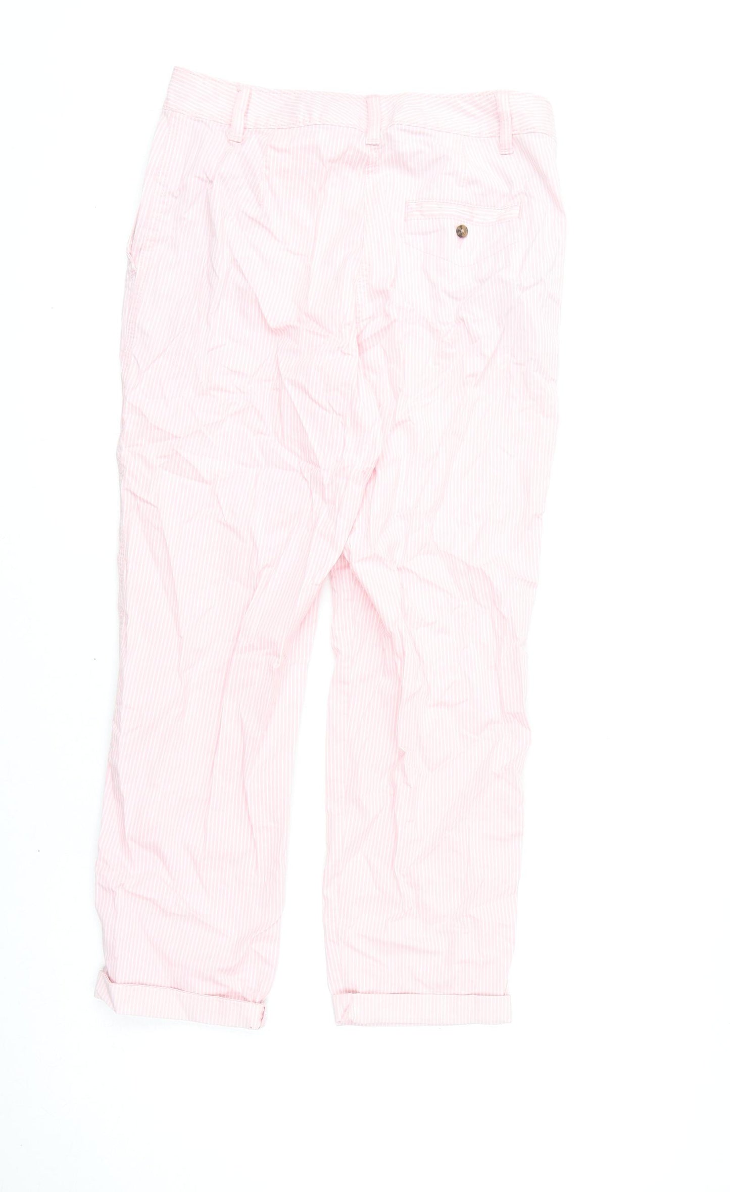 Marks and Spencer Womens Pink Striped Cotton Chino Trousers Size 8 L23 in Regular Zip