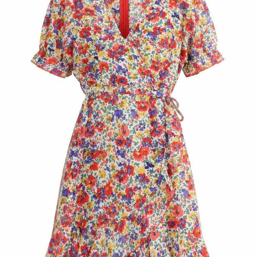 Missguided Womens Multicoloured Floral Polyester A-Line Size 10 V-Neck Zip - Belt Included