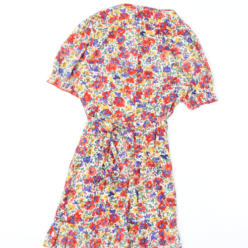 Missguided Womens Multicoloured Floral Polyester A-Line Size 10 V-Neck Zip - Belt Included