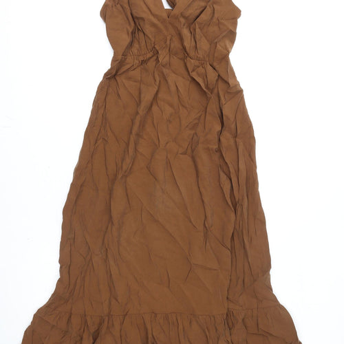 Marks and Spencer Womens Brown Modal Maxi Size 10 V-Neck Tie