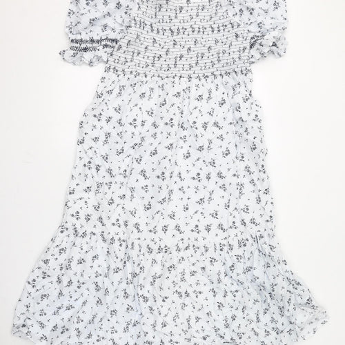 Marks and Spencer Womens Blue Floral 100% Cotton A-Line Size 16 Off the Shoulder Pullover