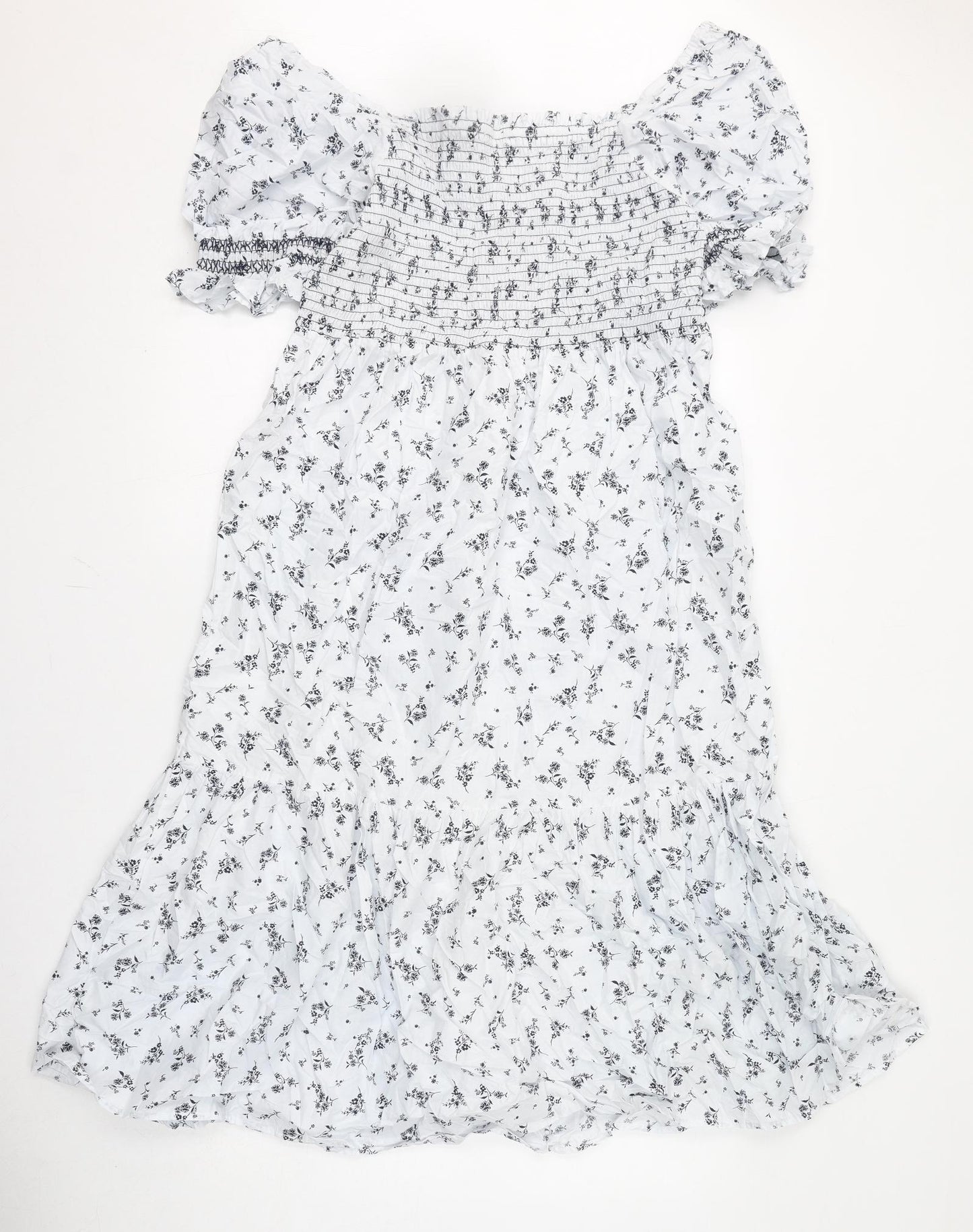 Marks and Spencer Womens Blue Floral 100% Cotton A-Line Size 16 Off the Shoulder Pullover