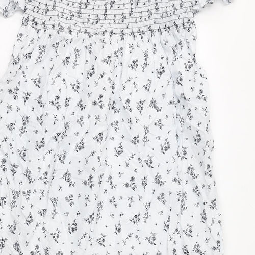 Marks and Spencer Womens Blue Floral 100% Cotton A-Line Size 16 Off the Shoulder Pullover