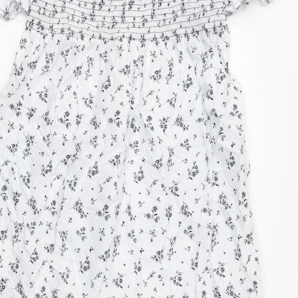 Marks and Spencer Womens Blue Floral 100% Cotton A-Line Size 16 Off the Shoulder Pullover