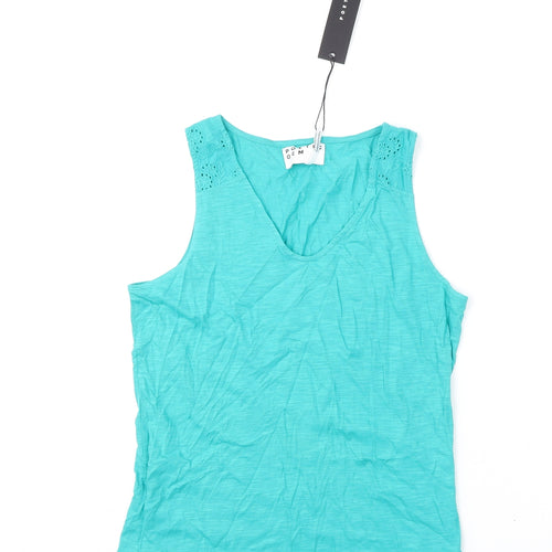 Poeticgem Womens Green Cotton Basic Tank Size 12 V-Neck