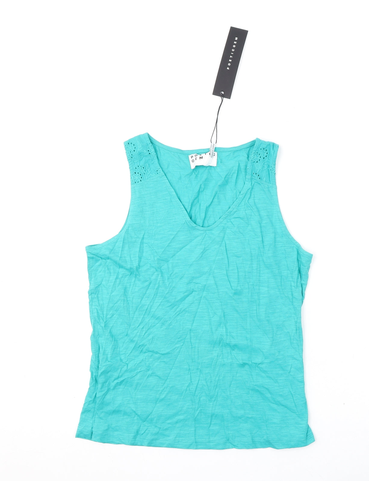 Poeticgem Womens Green Cotton Basic Tank Size 12 V-Neck