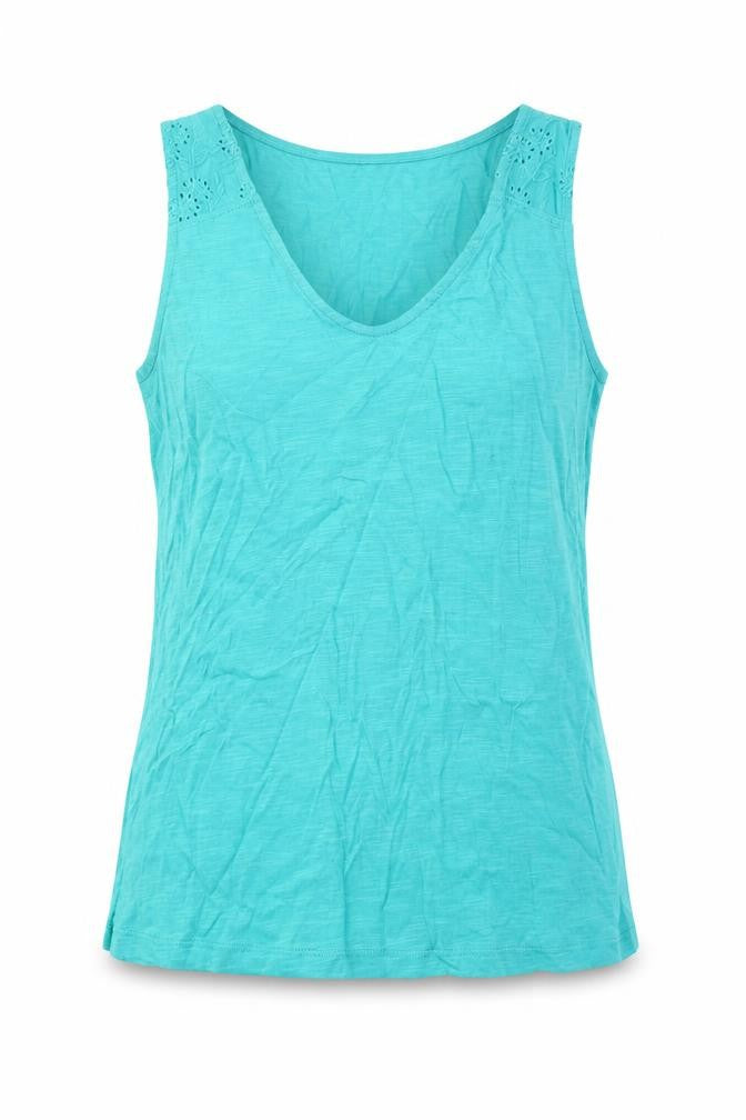 Front view of Poeticgem women’s green cotton basic tank, size UK 12, v-neck