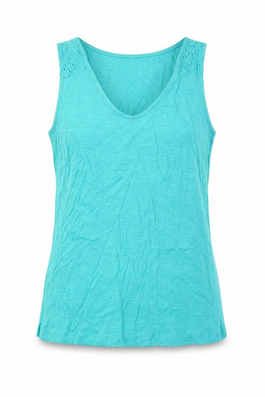 Front view of Poeticgem women’s green cotton basic tank, size UK 12, v-neck