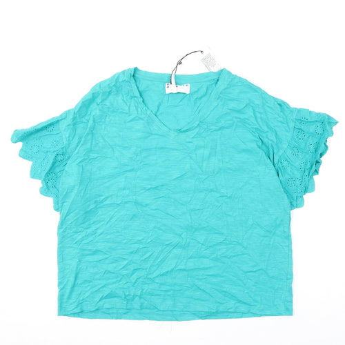 Poeticgem Womens Green Cotton Basic T-Shirt Size 12 V-Neck