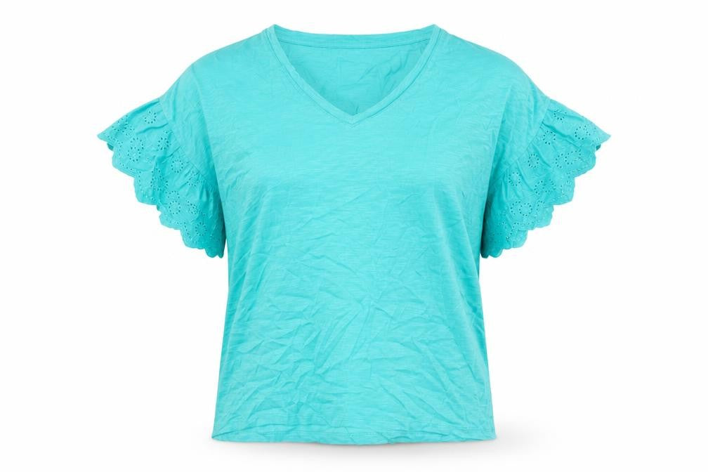 Front view of Poeticgem women’s green cotton basic t-shirt, size UK 12, v-neck