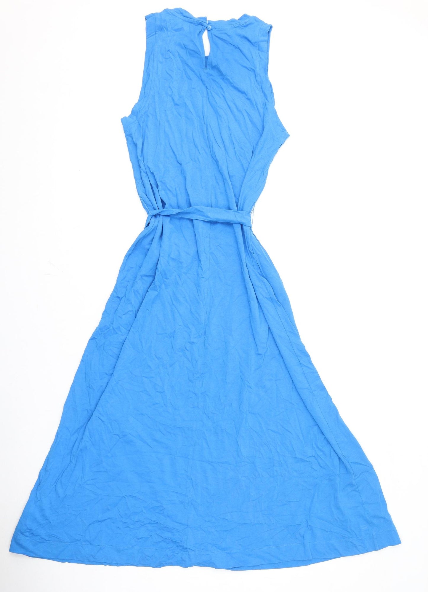 Marks and Spencer Womens Blue 100% Cotton A-Line Size 14 Round Neck Button