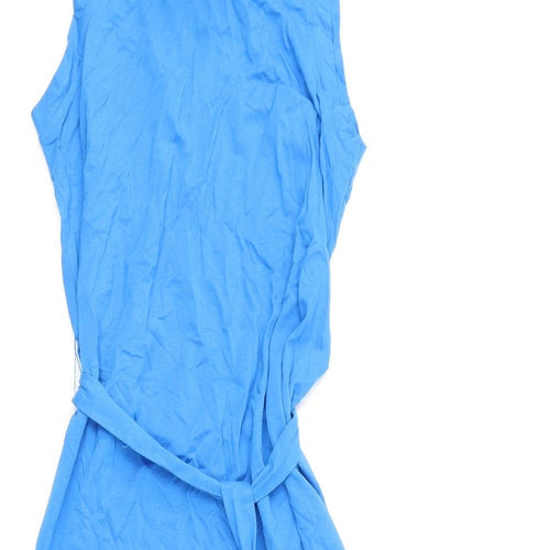 Marks and Spencer Womens Blue 100% Cotton A-Line Size 14 Round Neck Button