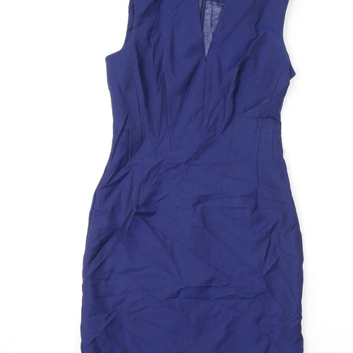 Reiss Womens Blue Polyester Pencil Dress Size 8 V-Neck Zip