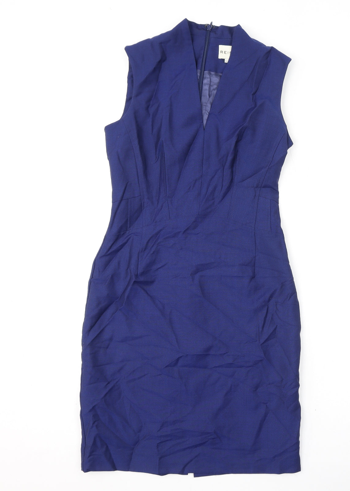 Reiss Womens Blue Polyester Pencil Dress Size 8 V-Neck Zip
