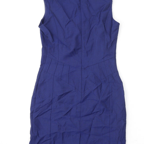 Reiss Womens Blue Polyester Pencil Dress Size 8 V-Neck Zip