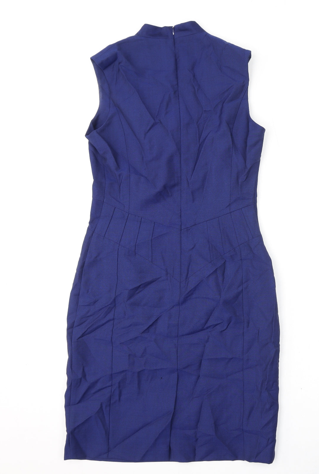 Reiss Womens Blue Polyester Pencil Dress Size 8 V-Neck Zip