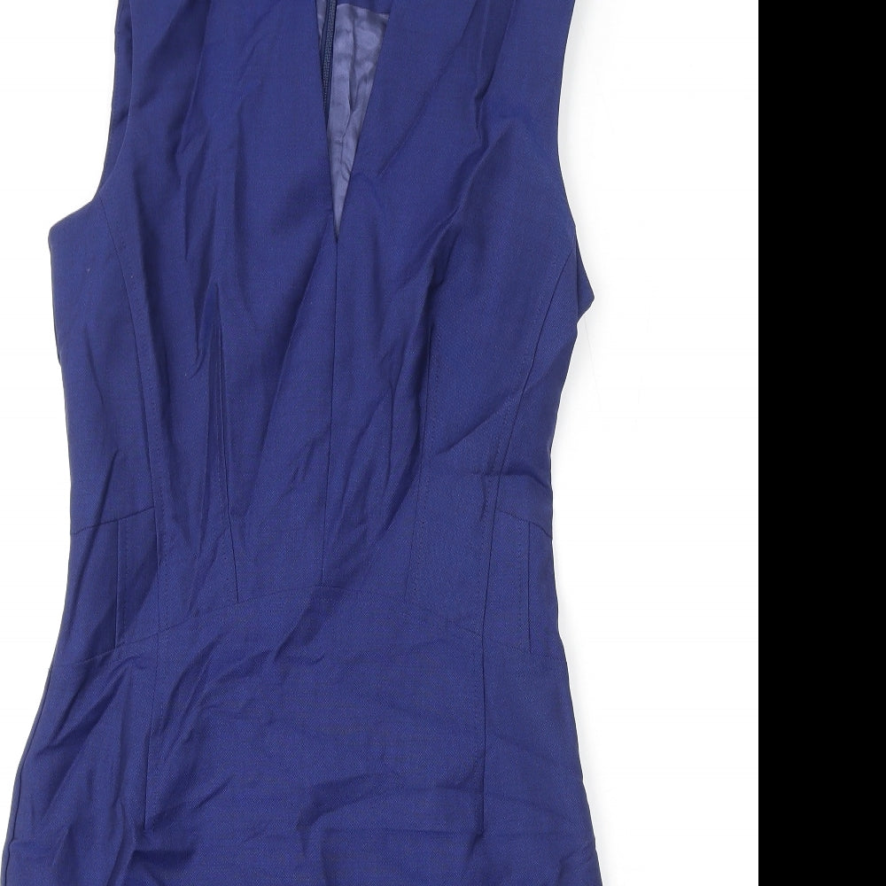 Reiss Womens Blue Polyester Pencil Dress Size 8 V-Neck Zip