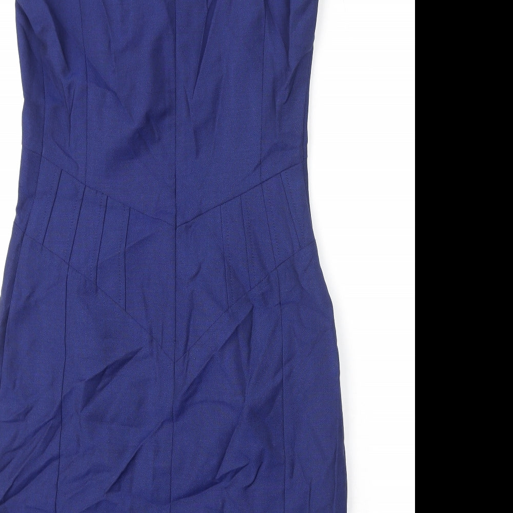 Reiss Womens Blue Polyester Pencil Dress Size 8 V-Neck Zip