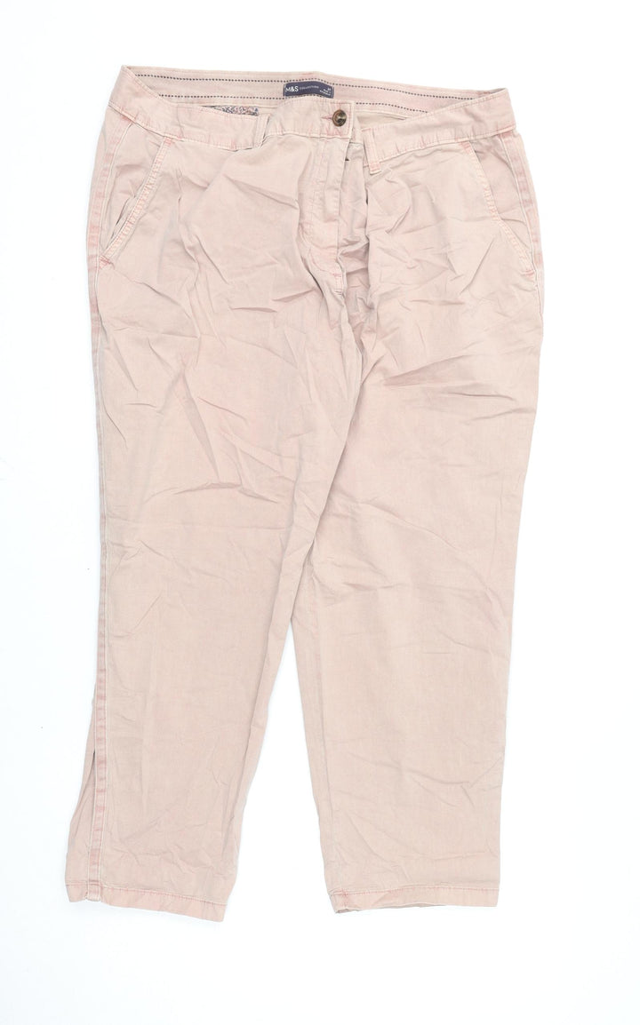 Marks and Spencer Womens Pink Cotton Chino Trousers Size 20 L26 in Regular Zip