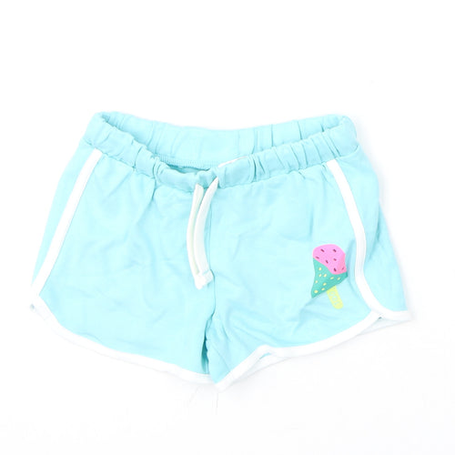 Marks and Spencer Girls Blue 100% Cotton Sweat Shorts Size 5-6 Years Regular - Ice-Lolly, Cool