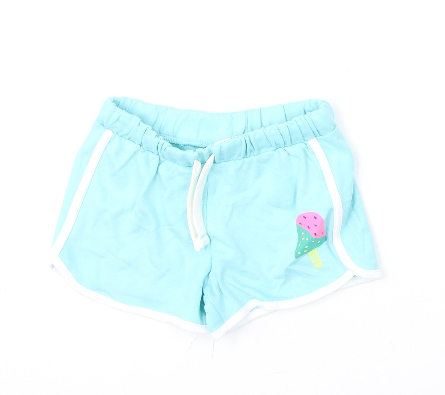 Marks and Spencer Girls Blue 100% Cotton Sweat Shorts Size 5-6 Years Regular - Ice-Lolly, Cool