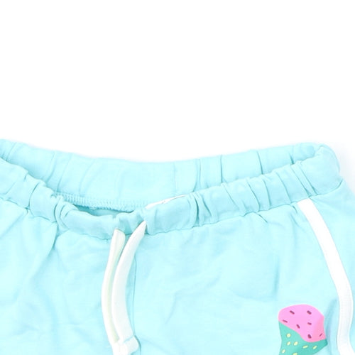 Marks and Spencer Girls Blue 100% Cotton Sweat Shorts Size 5-6 Years Regular - Ice-Lolly, Cool