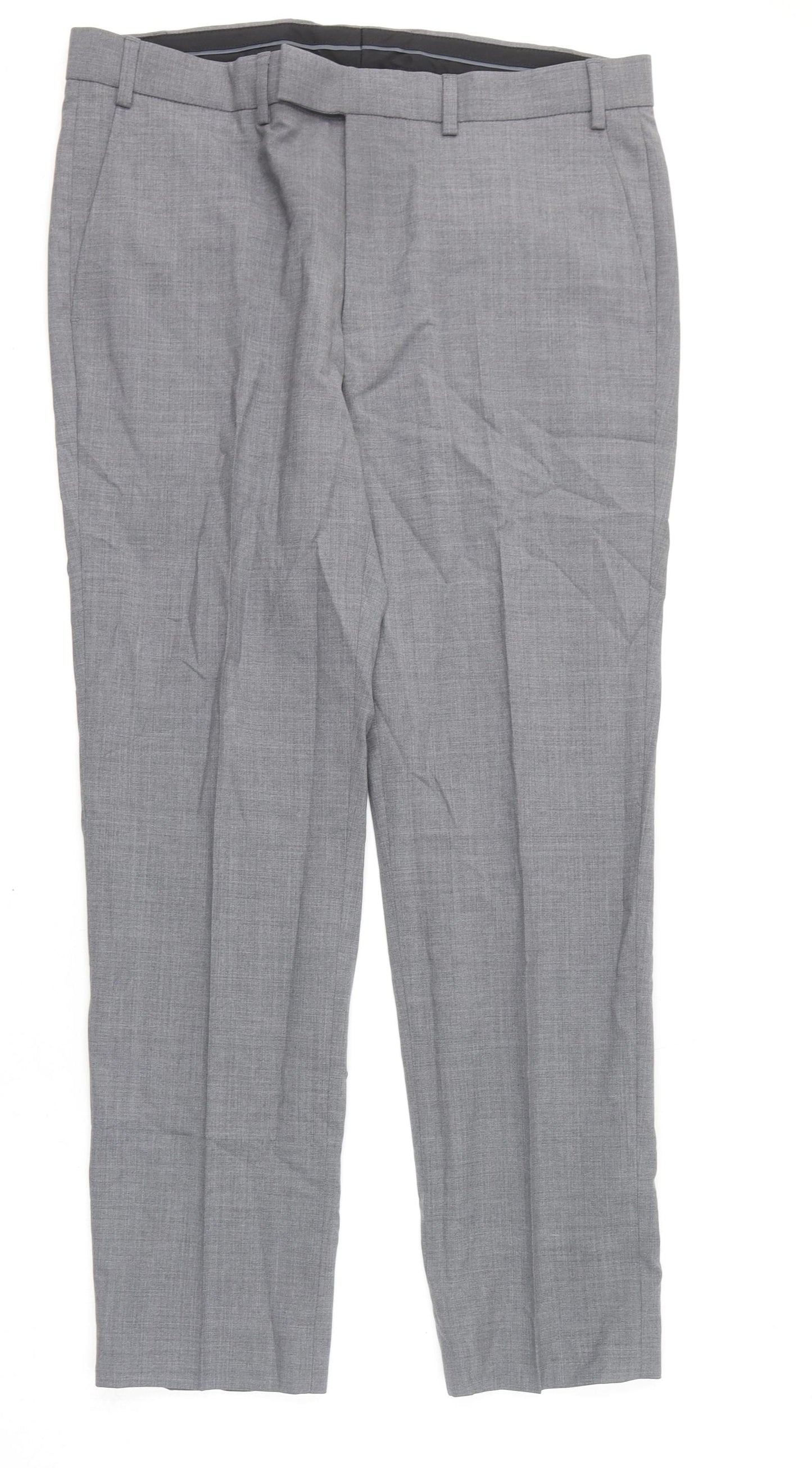 Marks and Spencer Mens Grey Polyester Dress Pants Trousers Size 36 in L31 in Regular Zip