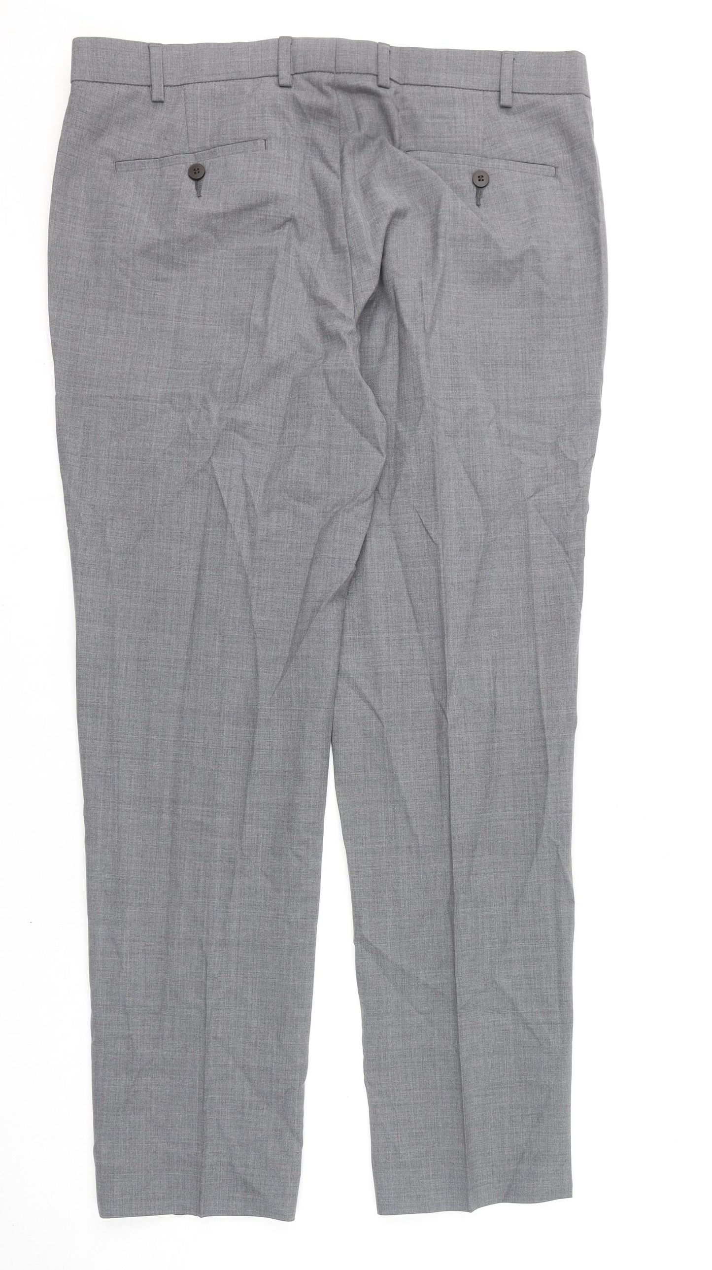 Marks and Spencer Mens Grey Polyester Dress Pants Trousers Size 36 in L31 in Regular Zip