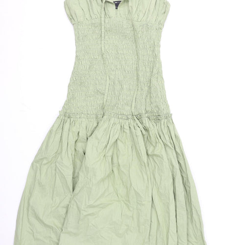 ASOS Womens Green 100% Cotton Fit & Flare Size 8 V-Neck Pullover - Tie Detail