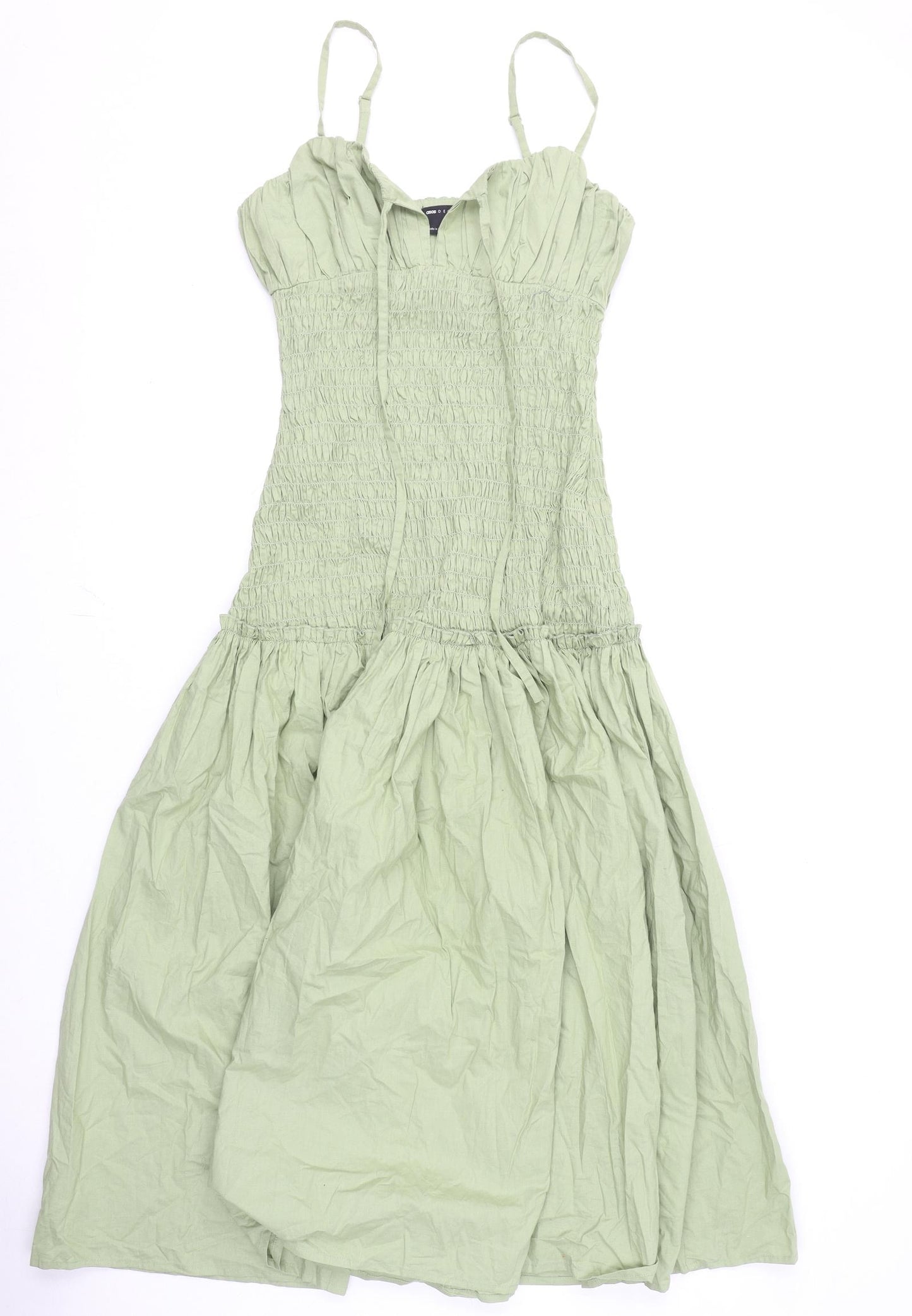 ASOS Womens Green 100% Cotton Fit & Flare Size 8 V-Neck Pullover - Tie Detail