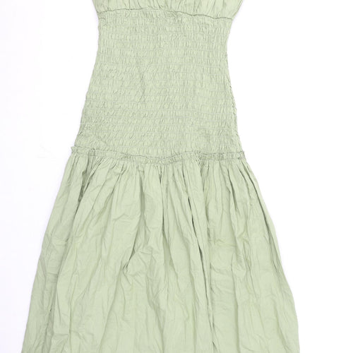 ASOS Womens Green 100% Cotton Fit & Flare Size 8 V-Neck Pullover - Tie Detail