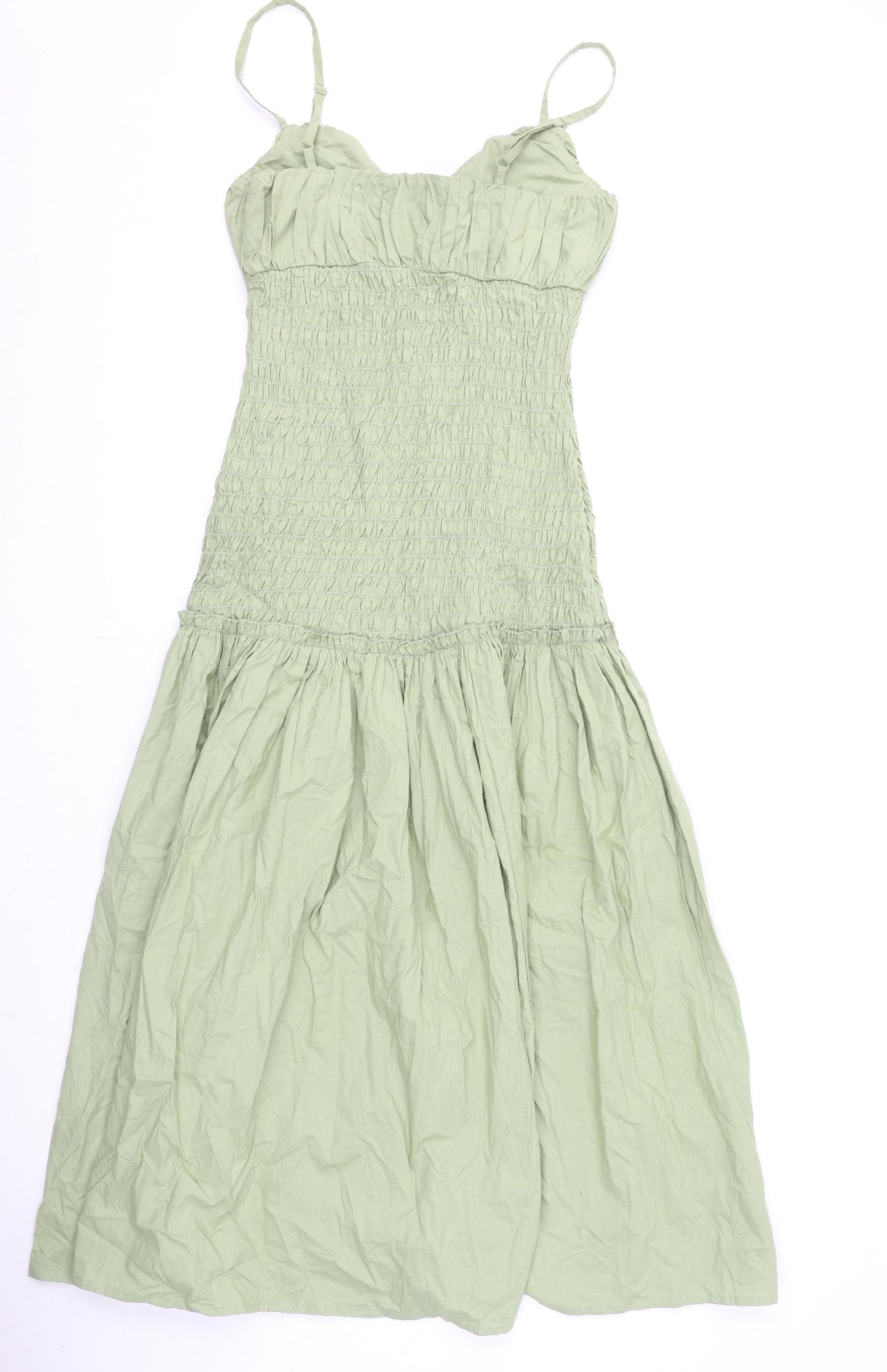 ASOS Womens Green 100% Cotton Fit & Flare Size 8 V-Neck Pullover - Tie Detail