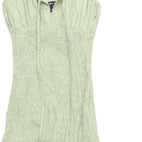 ASOS Womens Green 100% Cotton Fit & Flare Size 8 V-Neck Pullover - Tie Detail