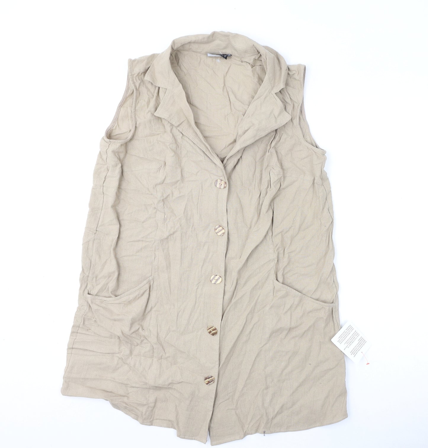 ASOS Womens Beige 100% Cotton A-Line Size 16 Collared Button