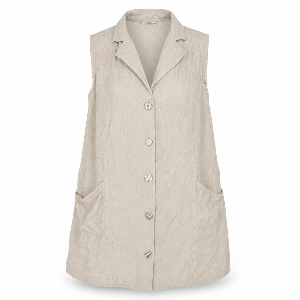 Front view of ASOS women’s beige 100% cotton a-line, size UK 16, collared button