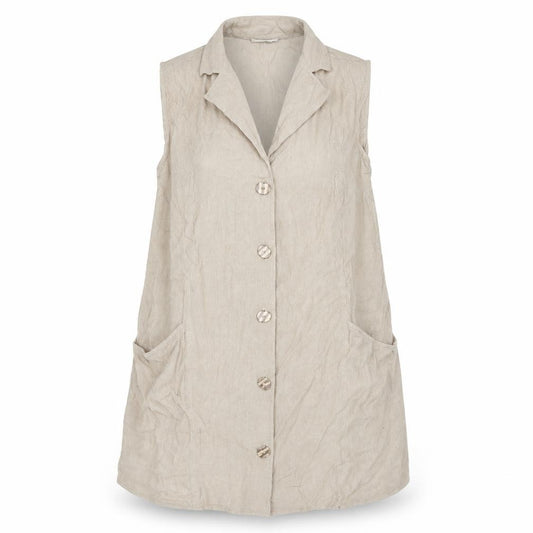 Front view of ASOS women’s beige 100% cotton a-line, size UK 16, collared button