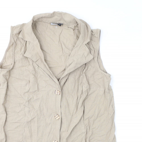 ASOS Womens Beige 100% Cotton A-Line Size 16 Collared Button