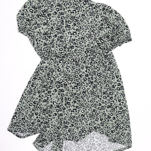 Marks and Spencer Womens Green Animal Print Viscose Wrap Dress Size 24 V-Neck Tie - Leopard Print