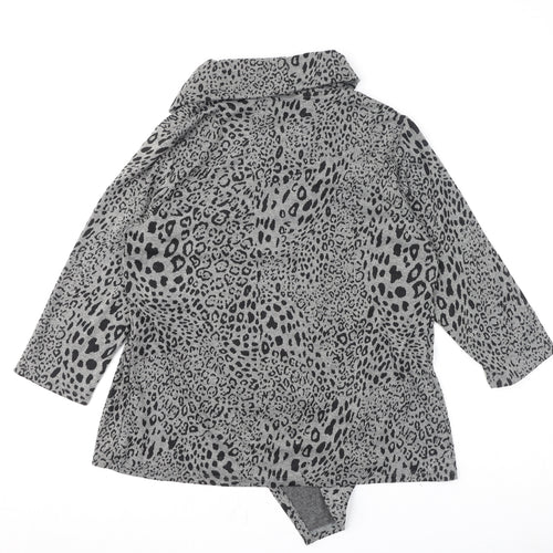 Marks and Spencer Womens Grey Collared Animal Print Polyester Cardigan Jumper Size 16 - 2-IN-1, Leopard Print