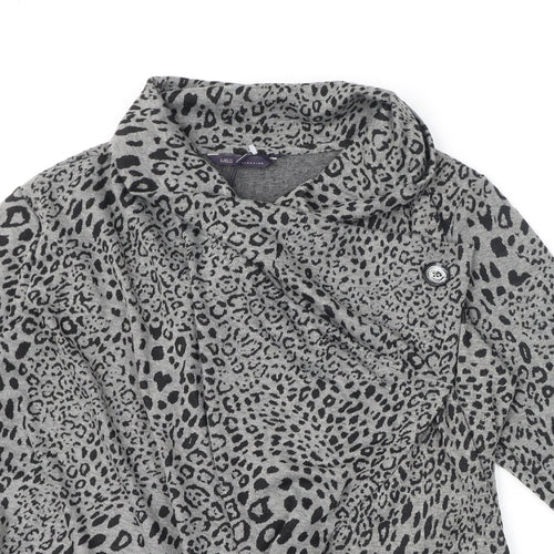Marks and Spencer Womens Grey Collared Animal Print Polyester Cardigan Jumper Size 16 - 2-IN-1, Leopard Print