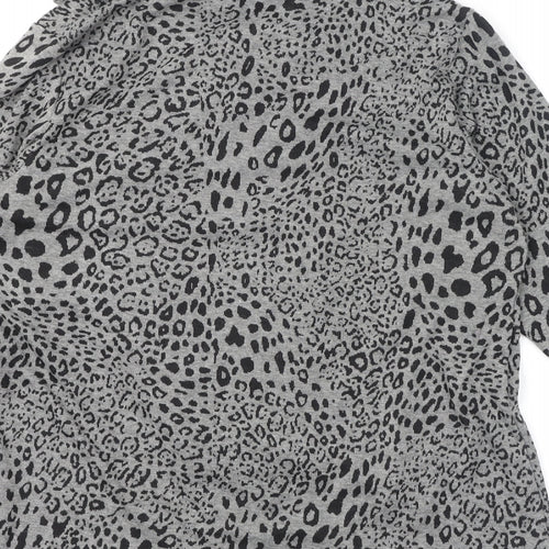 Marks and Spencer Womens Grey Collared Animal Print Polyester Cardigan Jumper Size 16 - 2-IN-1, Leopard Print
