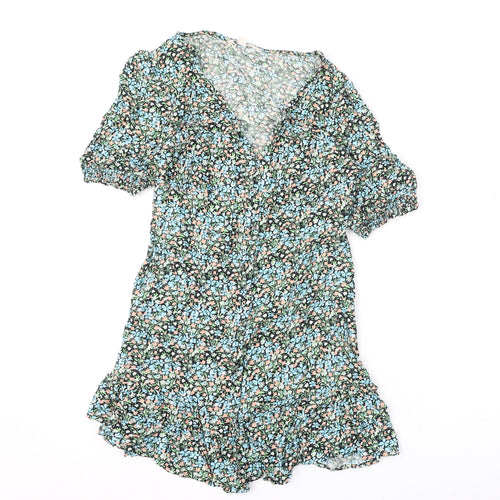 Miss Selfridge Womens Multicoloured Floral Viscose A-Line Size 10 V-Neck Button